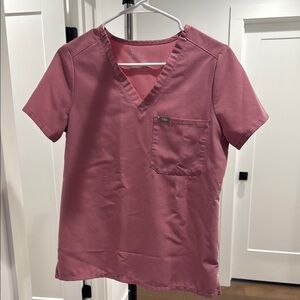 FIGS Women's Pink V-Neck Top